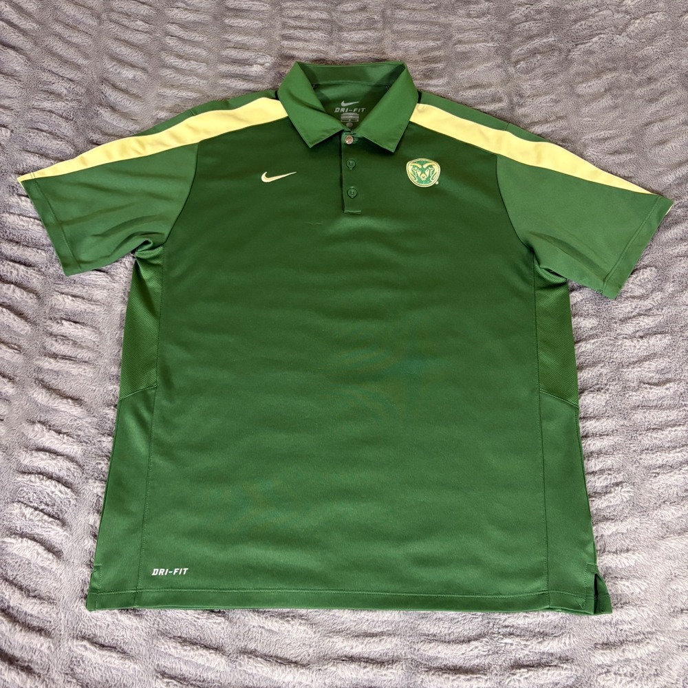 Nike Colorado State Rams Dri-FIT Polo Shirt Mens Large Green Yellow NCAA AT148